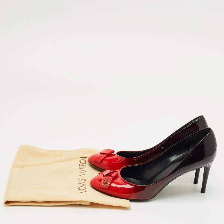 مملوكة مسبقًا Louis Vuitton Ombre Black/Red Patent Leather Fiance Pumps Size 39