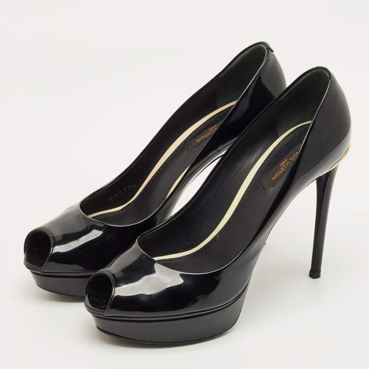 Pre Owned Louis Vuitton Black Patent Leather Oh Really! Platform Peep Toe Pumps Size 38.5