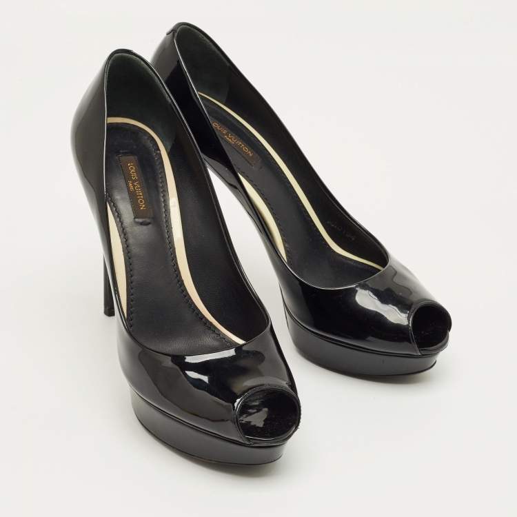 Pre Owned Louis Vuitton Black Patent Leather Oh Really! Platform Peep Toe Pumps Size 38.5