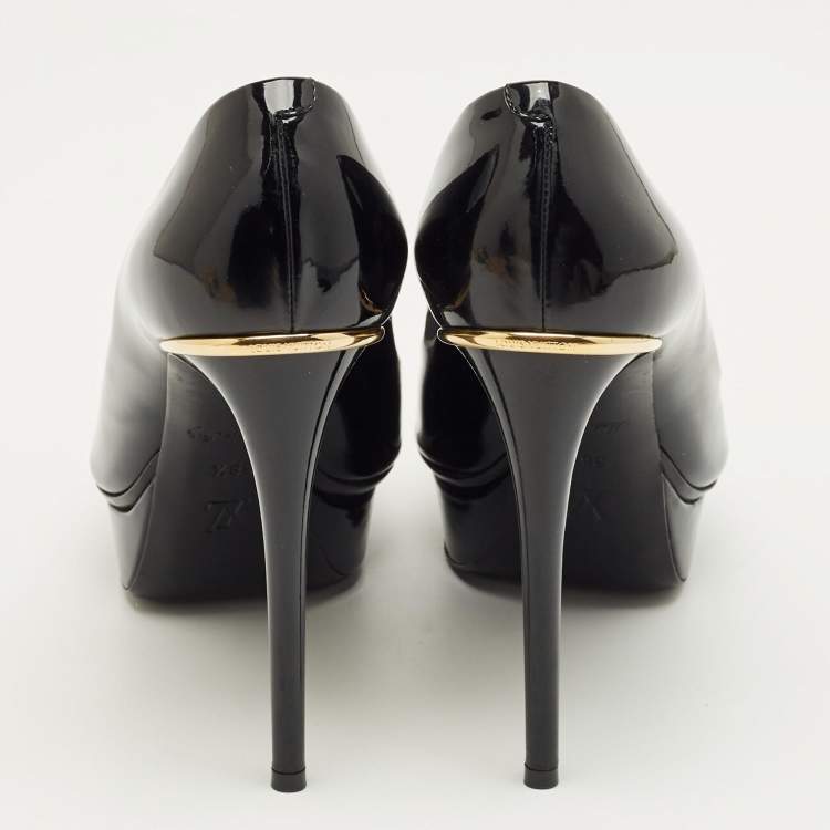 Pre Owned Louis Vuitton Black Patent Leather Oh Really! Platform Peep Toe Pumps Size 38.5