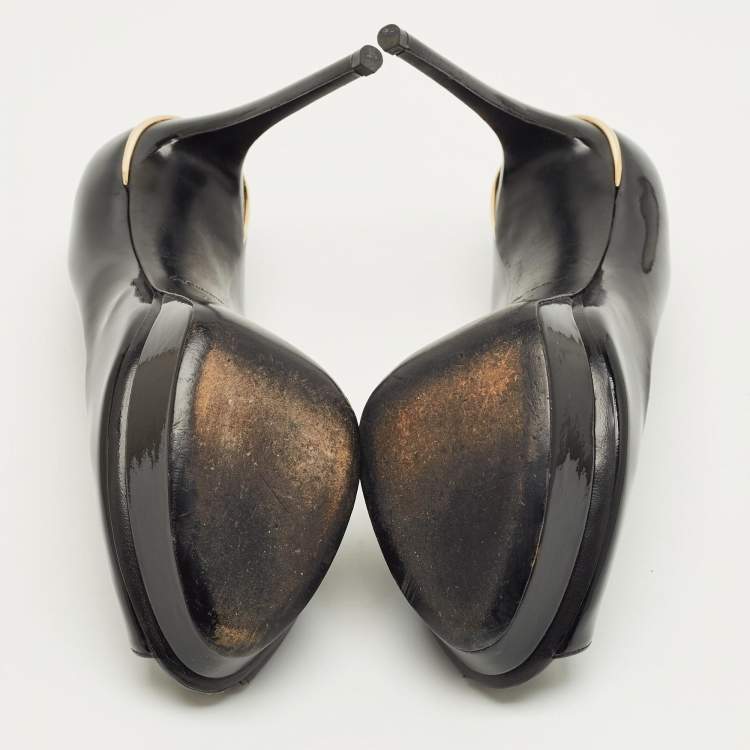 Pre Owned Louis Vuitton Black Patent Leather Oh Really! Platform Peep Toe Pumps Size 38.5