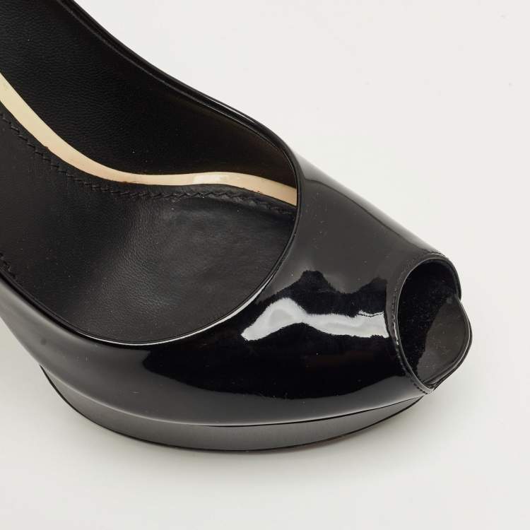 Pre Owned Louis Vuitton Black Patent Leather Oh Really! Platform Peep Toe Pumps Size 38.5