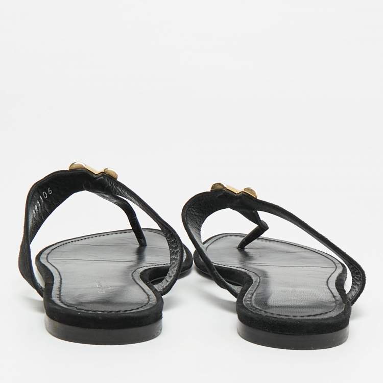 Pre Owned Louis Vuitton Size 38 Black Suede Thong Flat Sandals