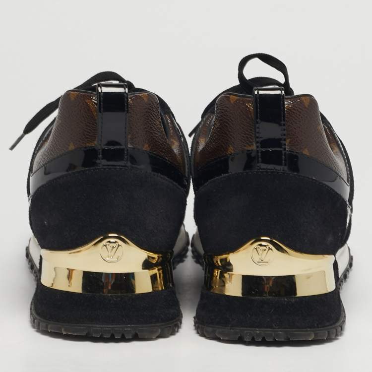 Pre Owned Louis Vuitton Run Away Size 38.5 Black Monogram Canvas, Fabric and Suede Sneakers