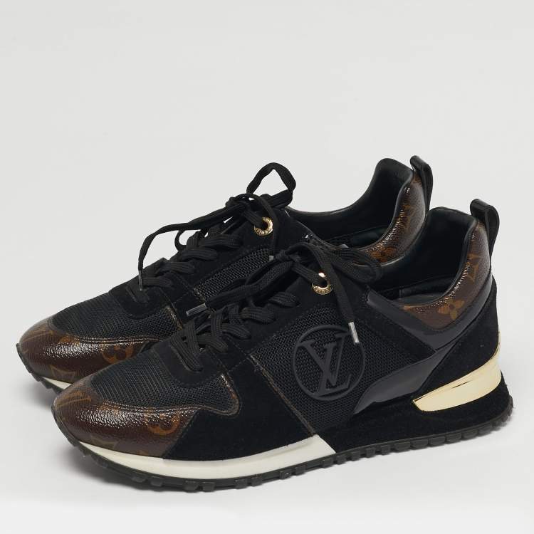 Pre Owned Louis Vuitton Run Away Size 38.5 Black Monogram Canvas, Fabric and Suede Sneakers