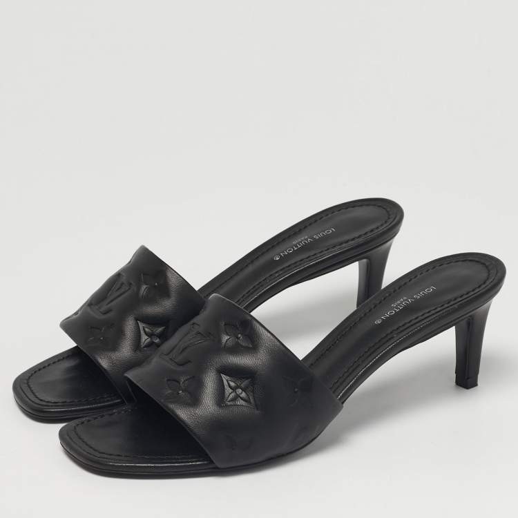 مملوكة مسبقًا Louis Vuitton Revival Size 37 Black Monogram Embossed Leather Slide Sandals