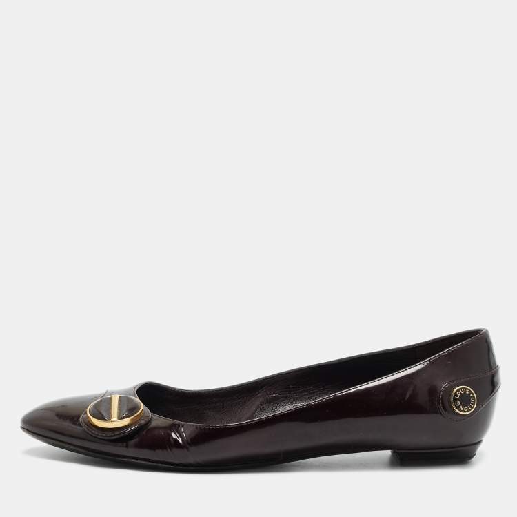 Pre Owned Louis Vuitton Sloane Size 37.5 Burgundy Patent Leather Ballet Flats