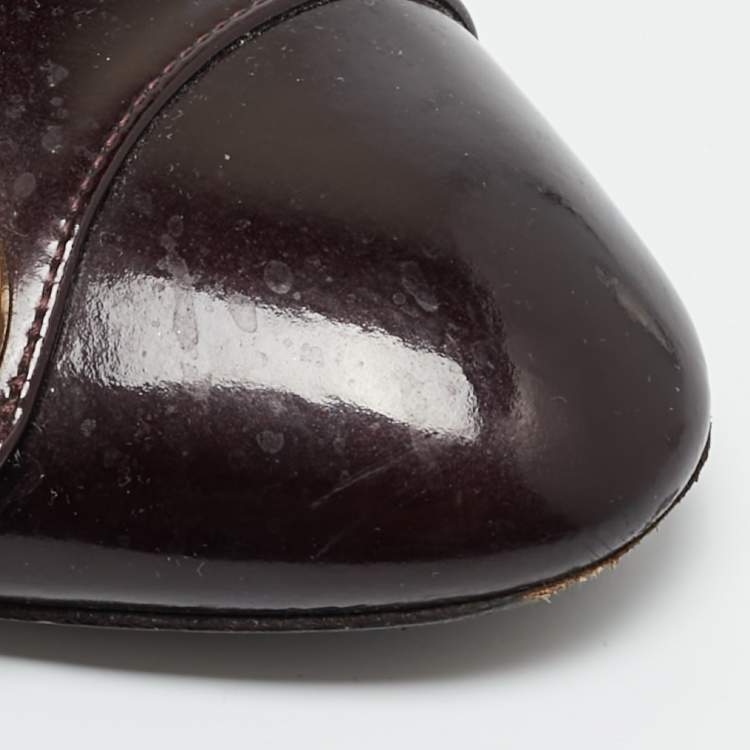 Pre Owned Louis Vuitton Sloane Size 37.5 Burgundy Patent Leather Ballet Flats