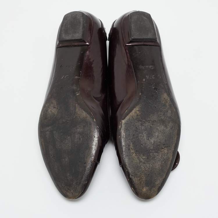 Pre Owned Louis Vuitton Sloane Size 37.5 Burgundy Patent Leather Ballet Flats
