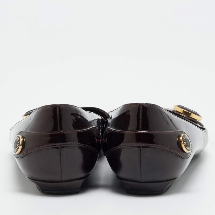 Pre Owned Louis Vuitton Sloane Size 37.5 Burgundy Patent Leather Ballet Flats