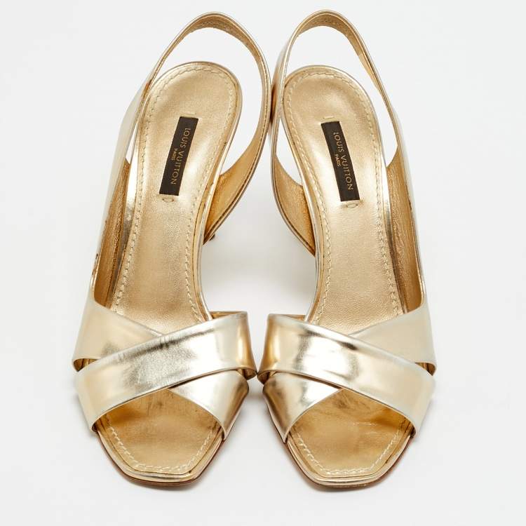 Pre Owned Louis Vuitton Barbara Size 36.5 Gold Leather D'orsay Slingback Sandals