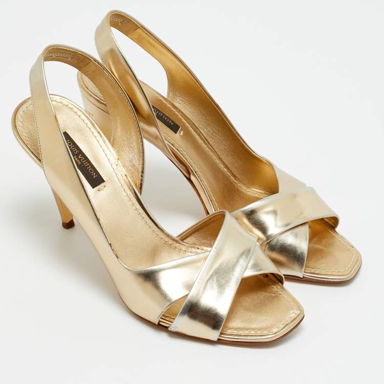 Pre Owned Louis Vuitton Barbara Size 36.5 Gold Leather D'orsay Slingback Sandals