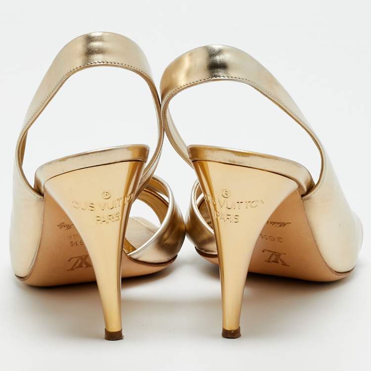 Pre Owned Louis Vuitton Barbara Size 36.5 Gold Leather D'orsay Slingback Sandals