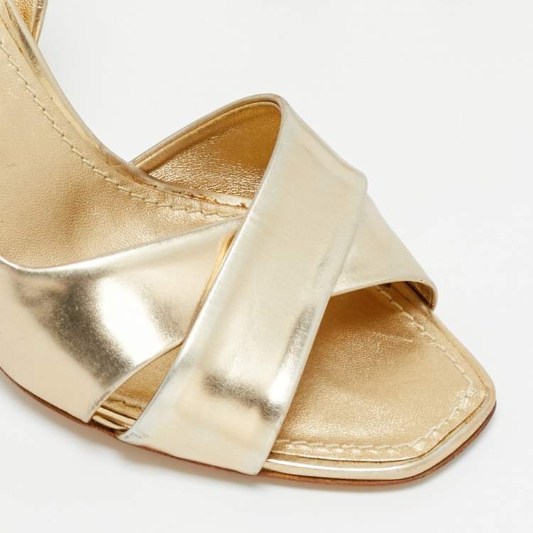 Pre Owned Louis Vuitton Barbara Size 36.5 Gold Leather D'orsay Slingback Sandals