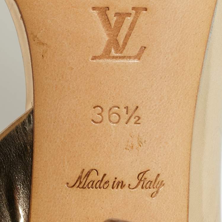 Pre Owned Louis Vuitton Barbara Size 36.5 Gold Leather D'orsay Slingback Sandals