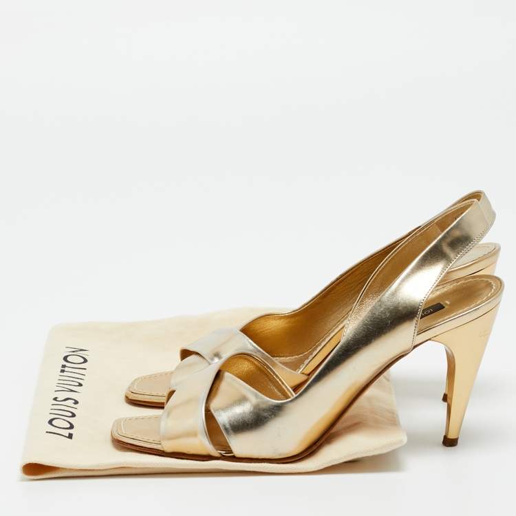 Pre Owned Louis Vuitton Barbara Size 36.5 Gold Leather D'orsay Slingback Sandals