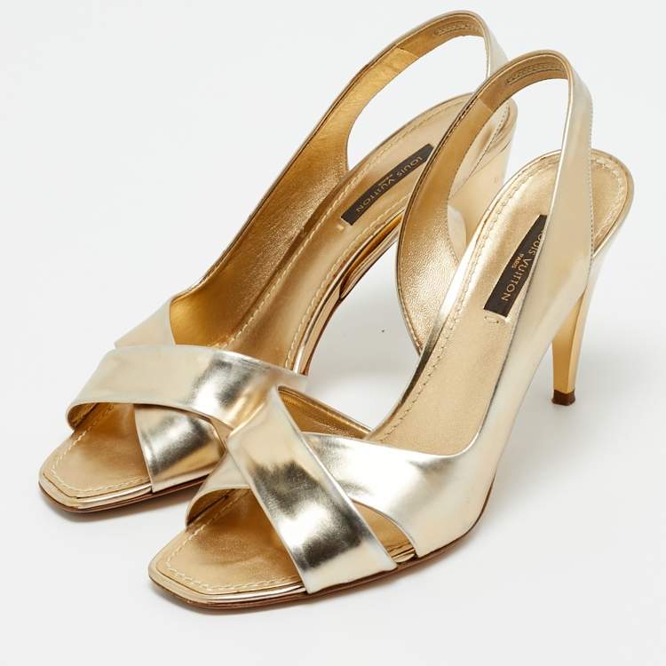 Pre Owned Louis Vuitton Barbara Size 36.5 Gold Leather D'orsay Slingback Sandals