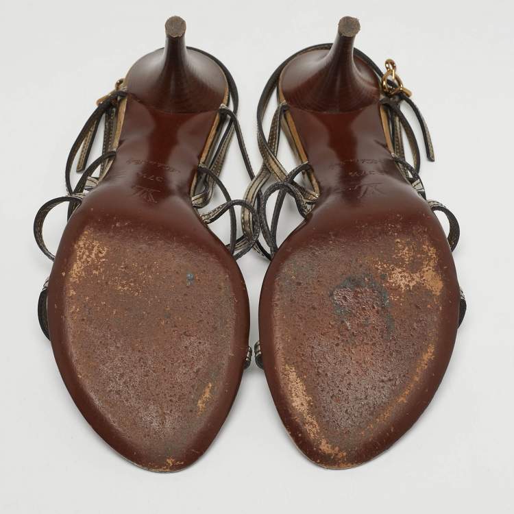 مملوكة مسبقًا Louis Vuitton Size 37.5 Metallic Leather Strappy Slingback Sandals