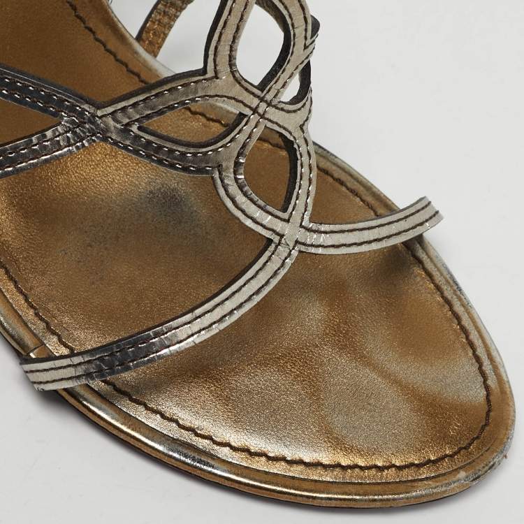 مملوكة مسبقًا Louis Vuitton Size 37.5 Metallic Leather Strappy Slingback Sandals