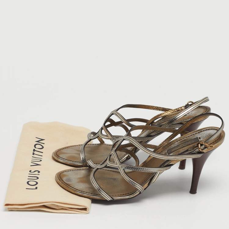 مملوكة مسبقًا Louis Vuitton Size 37.5 Metallic Leather Strappy Slingback Sandals