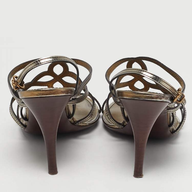 مملوكة مسبقًا Louis Vuitton Size 37.5 Metallic Leather Strappy Slingback Sandals