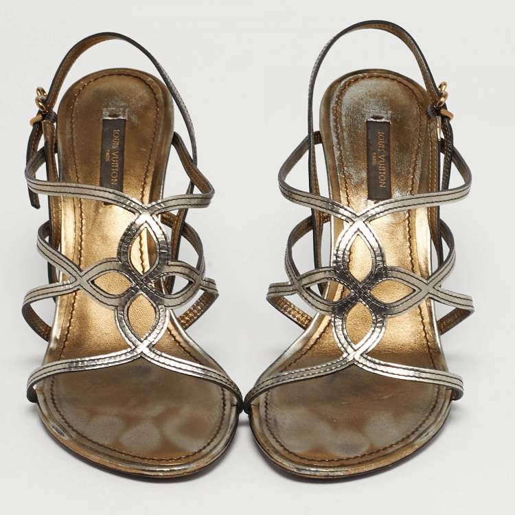 مملوكة مسبقًا Louis Vuitton Size 37.5 Metallic Leather Strappy Slingback Sandals