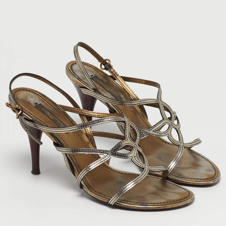 مملوكة مسبقًا Louis Vuitton Size 37.5 Metallic Leather Strappy Slingback Sandals