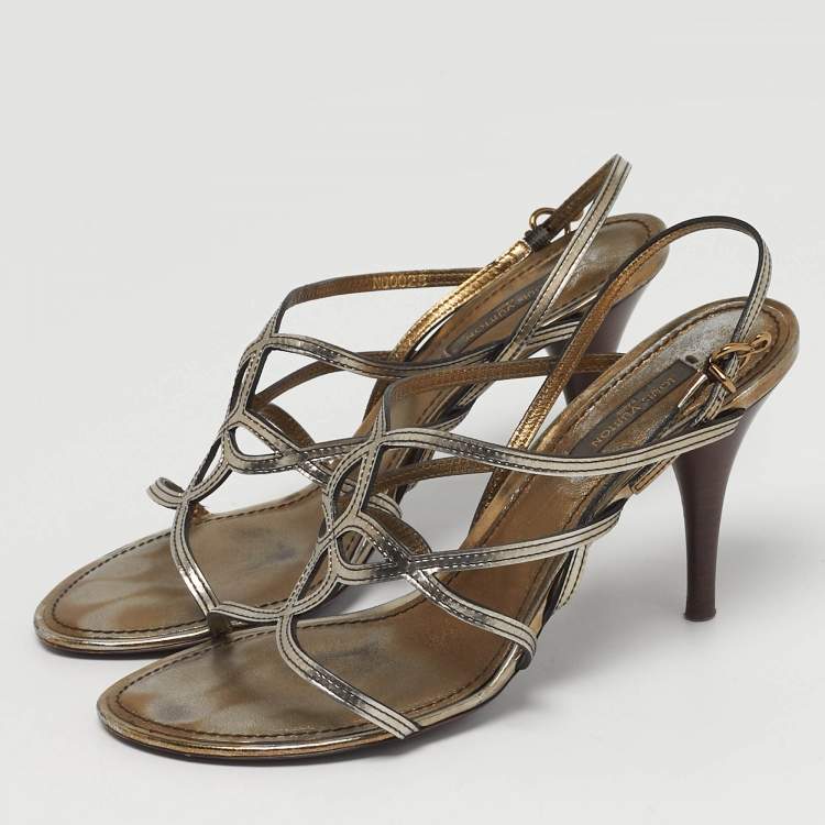 مملوكة مسبقًا Louis Vuitton Size 37.5 Metallic Leather Strappy Slingback Sandals