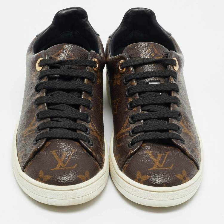 Pre Owned Louis Vuitton Frontrow Size 35 Brown Coated Canvas and Patent Leather Low Top Sneakers