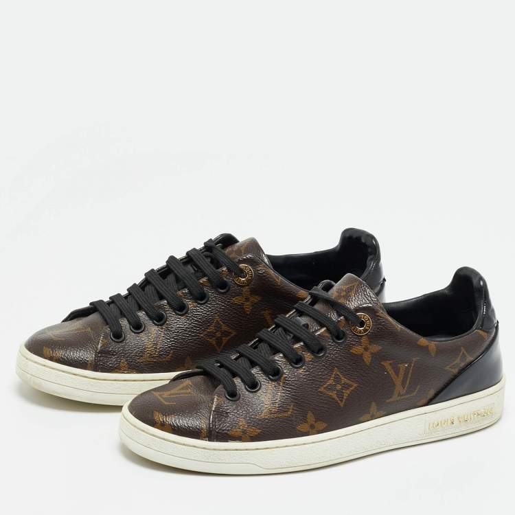 Pre Owned Louis Vuitton Frontrow Size 35 Brown Coated Canvas and Patent Leather Low Top Sneakers