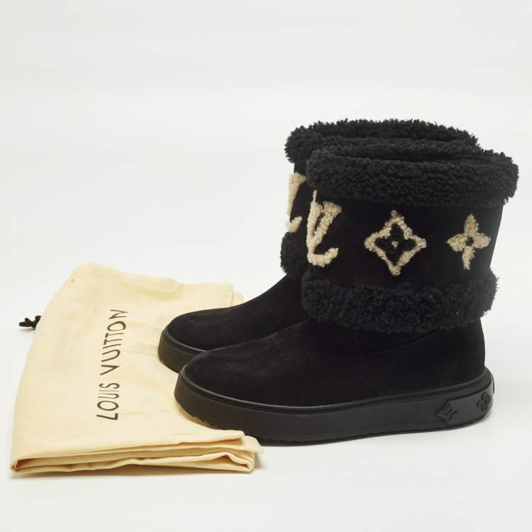 Pre Owned Louis Vuitton Snowdrop Size 39 Black Suede Snow Boots