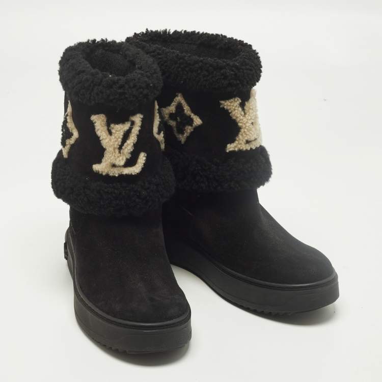 Pre Owned Louis Vuitton Snowdrop Size 39 Black Suede Snow Boots