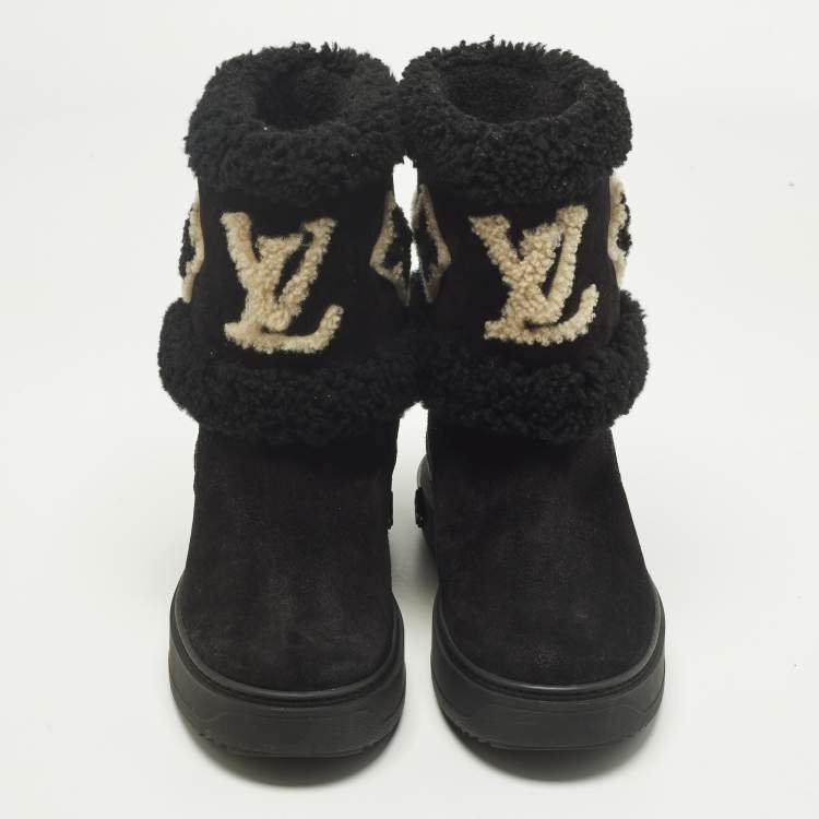 Pre Owned Louis Vuitton Snowdrop Size 39 Black Suede Snow Boots