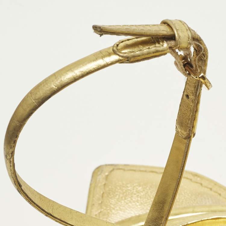 Pre Owned Louis Vuitton Size 40 Gold Leather Wedge Sandals