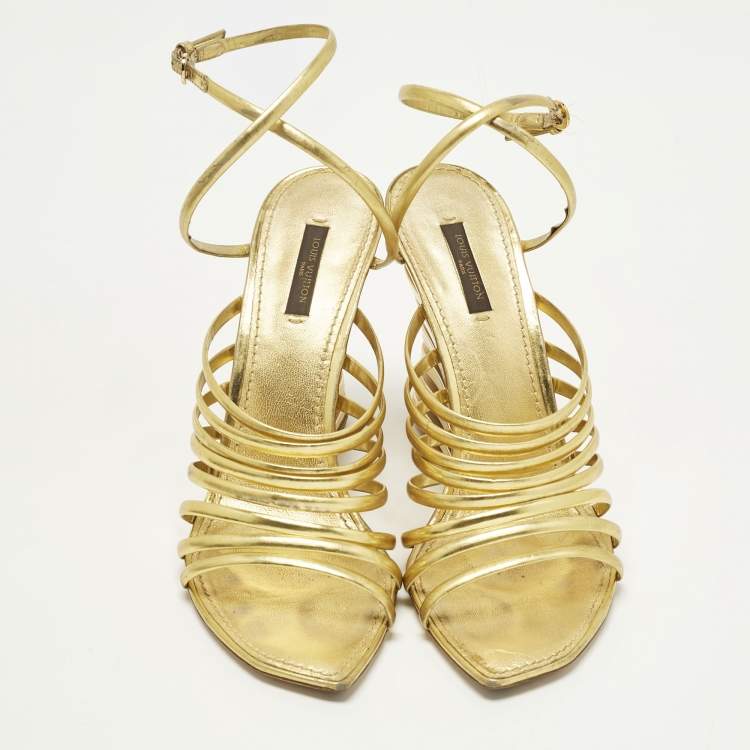 Pre Owned Louis Vuitton Size 40 Gold Leather Wedge Sandals