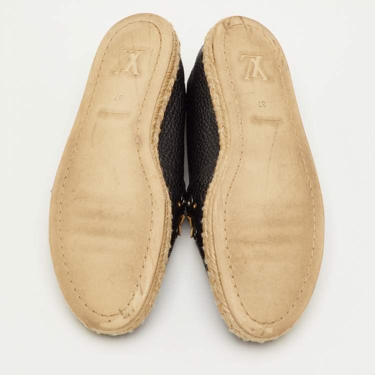 Pre Owned Louis Vuitton Tropical Bloom Size 37 Black Leather Espadrille Flats