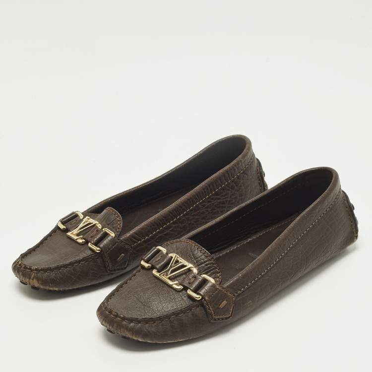 Pre Owned Louis Vuitton Oxford Size 37.5 Dark Brown Leather Loafers