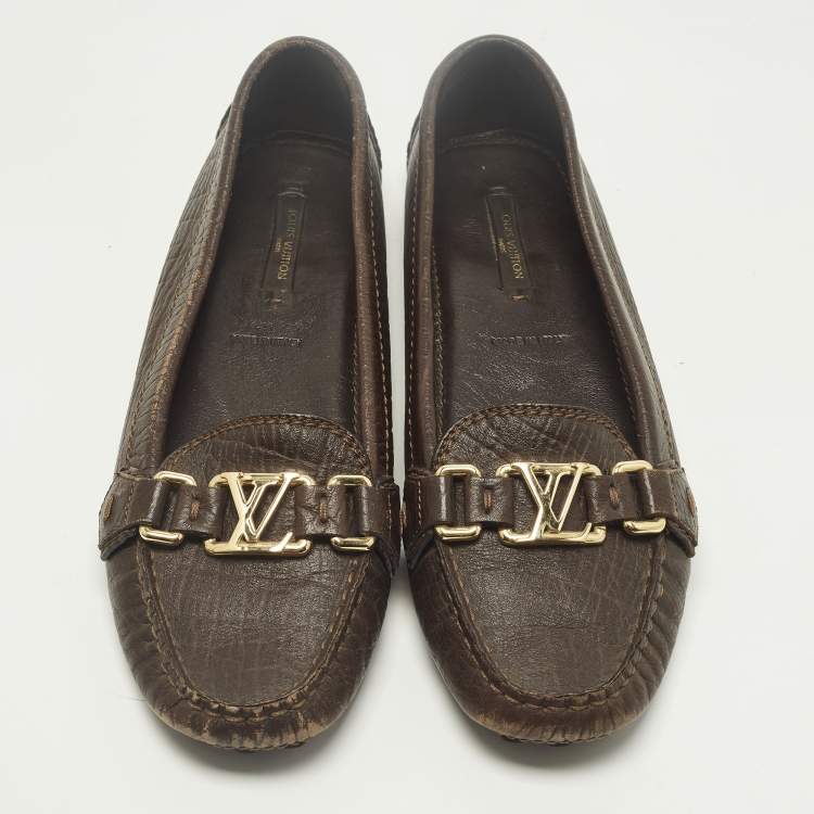 Pre Owned Louis Vuitton Oxford Size 37.5 Dark Brown Leather Loafers