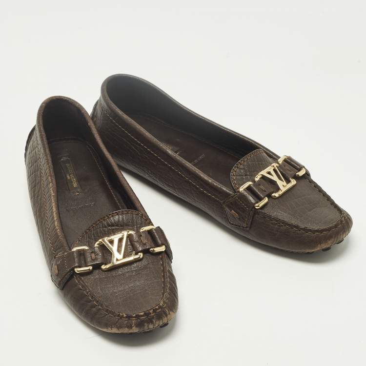 Pre Owned Louis Vuitton Oxford Size 37.5 Dark Brown Leather Loafers