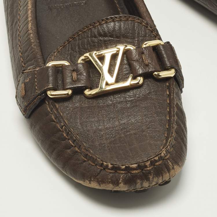 Pre Owned Louis Vuitton Oxford Size 37.5 Dark Brown Leather Loafers