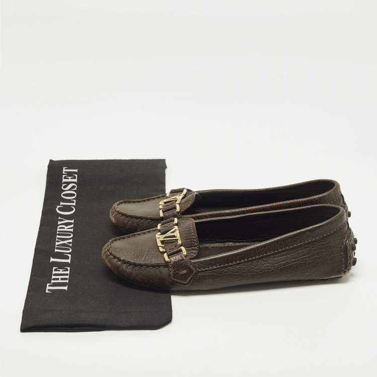 Pre Owned Louis Vuitton Oxford Size 37.5 Dark Brown Leather Loafers