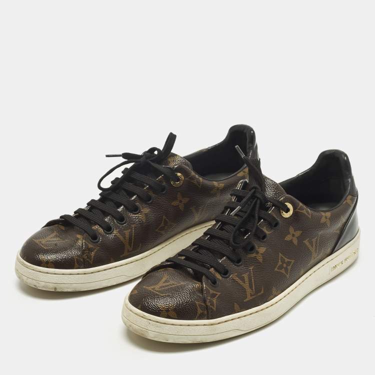Pre Owned Louis Vuitton Frontrow Size 39 Brown Monogram Coated Canvas and Patent Low Top Sneakers