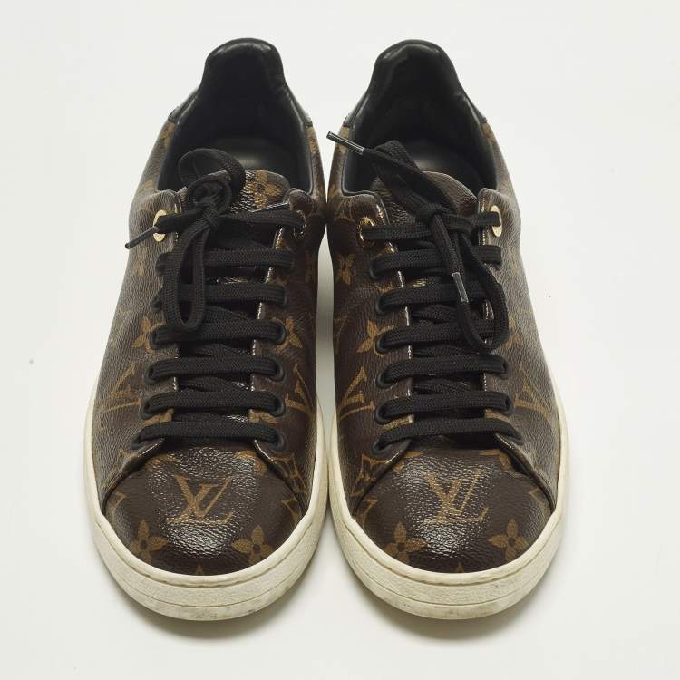 Pre Owned Louis Vuitton Frontrow Size 39 Brown Monogram Coated Canvas and Patent Low Top Sneakers