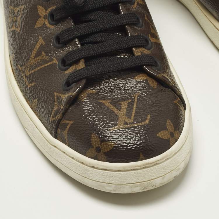 Pre Owned Louis Vuitton Frontrow Size 39 Brown Monogram Coated Canvas and Patent Low Top Sneakers