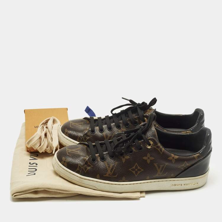 Pre Owned Louis Vuitton Frontrow Size 39 Brown Monogram Coated Canvas and Patent Low Top Sneakers