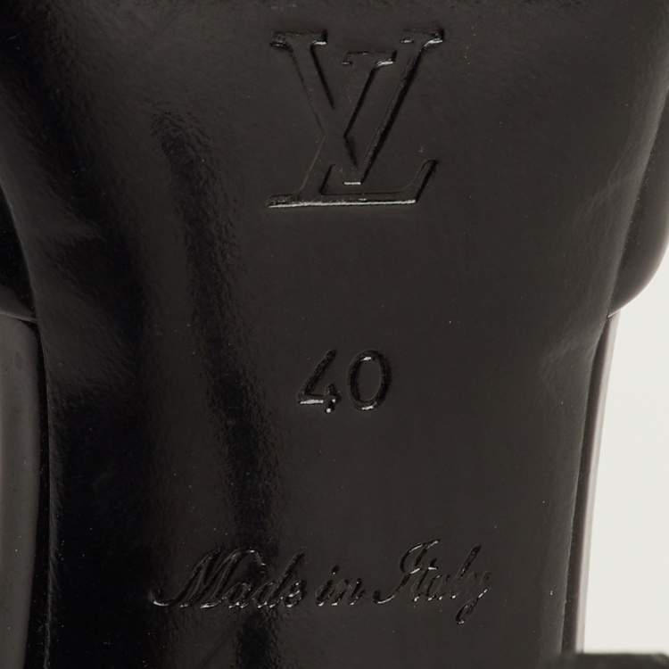 Pre Owned Louis Vuitton Size 40 Black/Gold Patent Leather and Snakeskin Open Toe Slide Sandals