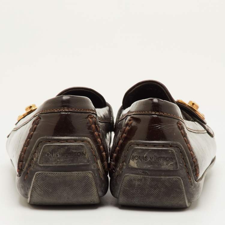 مملوكة مسبقًا Louis Vuitton Size 38 Brown Patent Leather and Mini Lin Monogram Canvas Slip On Loafers