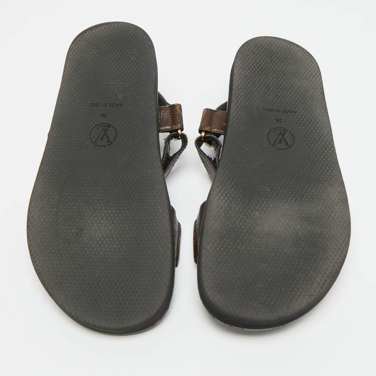Pre Owned Louis Vuitton Sunset Size 38 Brown Coated Canvas Slingback Sandals
