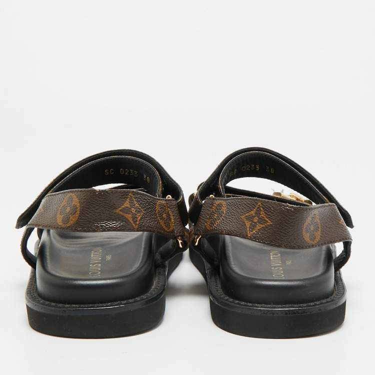 Pre Owned Louis Vuitton Sunset Size 38 Brown Coated Canvas Slingback Sandals