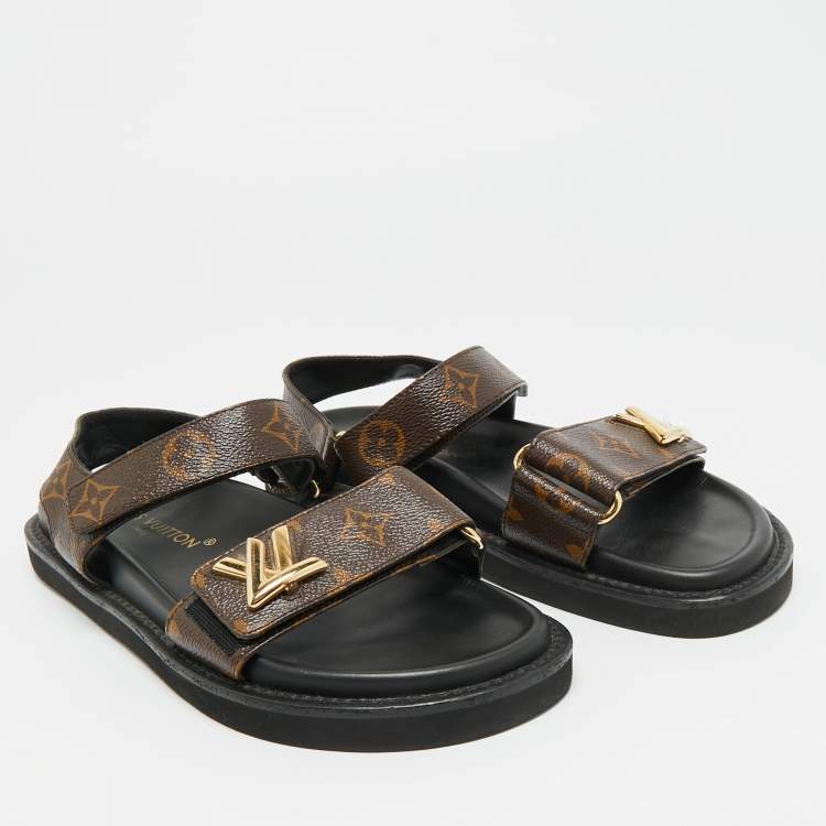 Pre Owned Louis Vuitton Sunset Size 38 Brown Coated Canvas Slingback Sandals